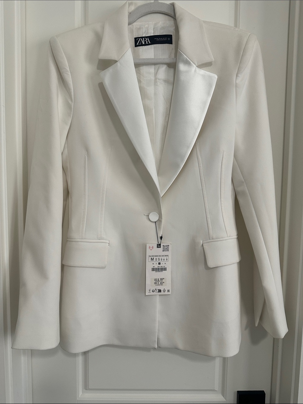 ZARA Cream Satin Lapel Single-Button Blazer